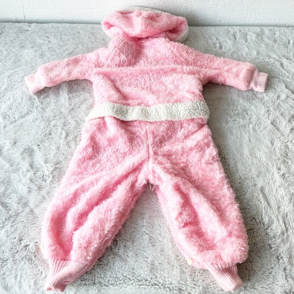 VINTAGE Pink Fuzzy Hooded Onesie with Teddy Bear - Picture 2 of 11